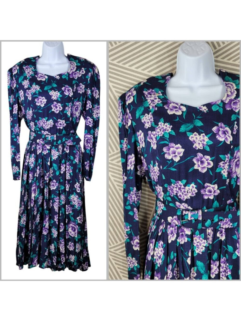 Vintage 80s Floral Dress 14 Large Midi Alt Cottagecore Flare skirt Grandmother
